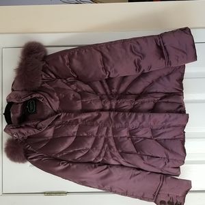 I Madison puffer jacket Medium purple real fox fur trim